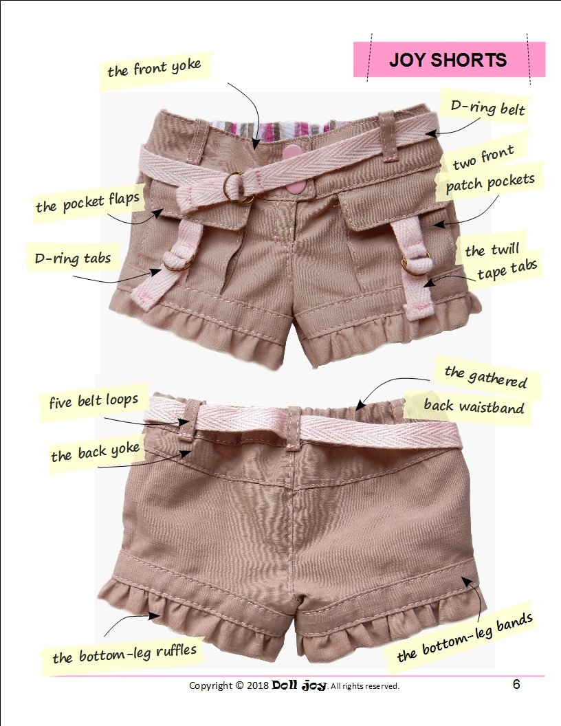 Doll Joy 18 Inch Modern Joy Shorts 18" Doll Clothes Pattern Pixie Faire