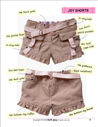 Doll Joy 18 Inch Modern Joy Shorts 18" Doll Clothes Pattern Pixie Faire