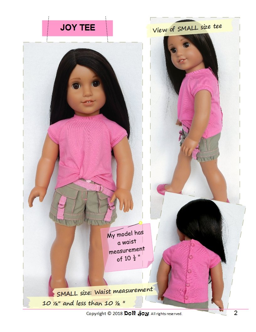 Doll Joy 18 Inch Modern Joy Tee 18" Doll Clothes Pattern Pixie Faire