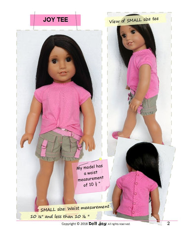 Doll Joy 18 Inch Modern Joy Tee 18" Doll Clothes Pattern Pixie Faire