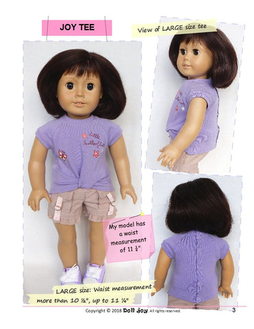 Doll Joy 18 Inch Modern Joy Tee 18" Doll Clothes Pattern Pixie Faire