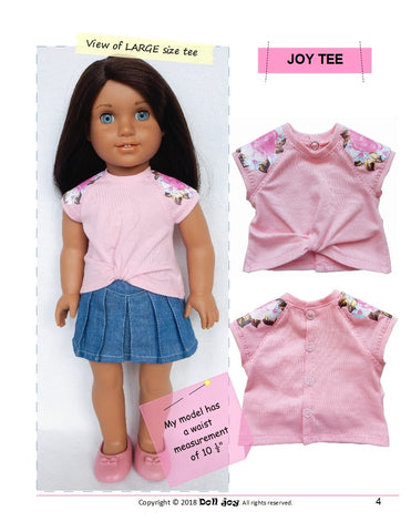 Doll Joy 18 Inch Modern Joy Tee 18" Doll Clothes Pattern Pixie Faire