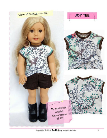 Doll Joy 18 Inch Modern Joy Tee 18" Doll Clothes Pattern Pixie Faire