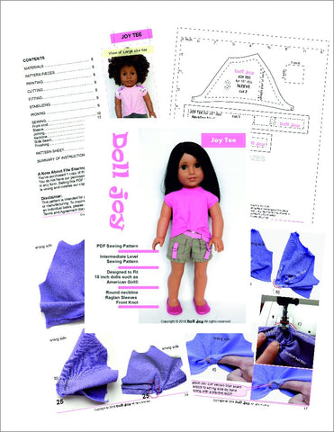 Doll Joy 18 Inch Modern Joy Tee 18" Doll Clothes Pattern Pixie Faire