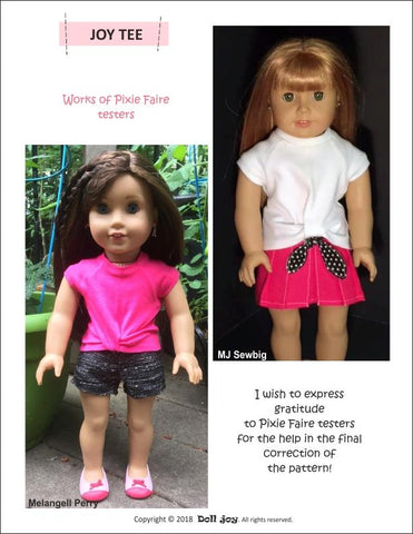 Doll Joy 18 Inch Modern Joy Tee 18" Doll Clothes Pattern Pixie Faire