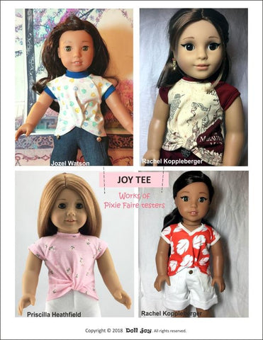 Doll Joy 18 Inch Modern Joy Tee 18" Doll Clothes Pattern Pixie Faire