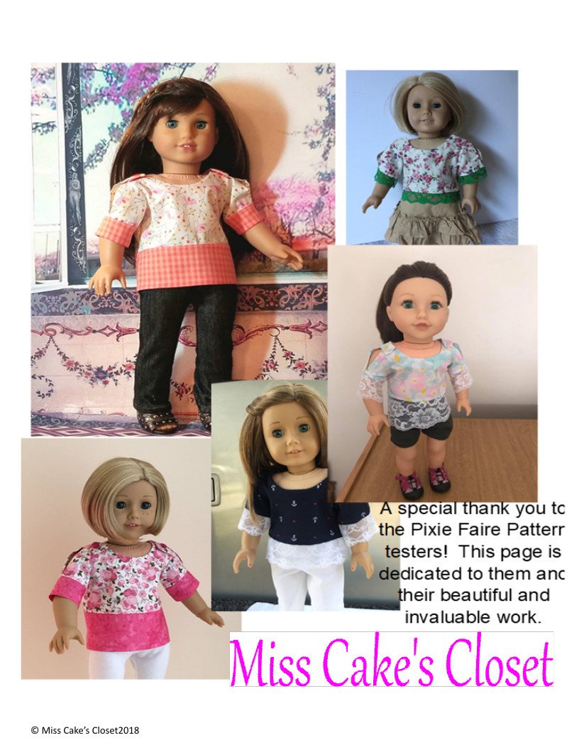 Miss Cake's Closet 18 Inch Modern Jozel Split Sleeve Top 18" Doll Clothes Pattern Pixie Faire