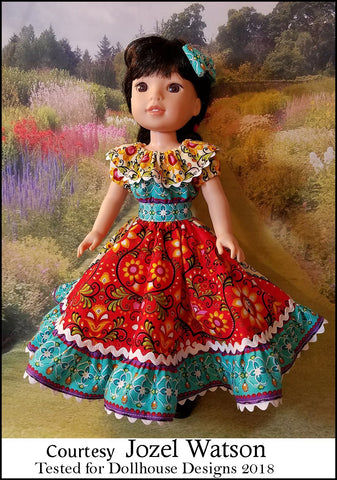 Dollhouse Designs WellieWishers Fiesta Folklorico Dress & Blouse 14-14.5" Doll Clothes Pattern Pixie Faire