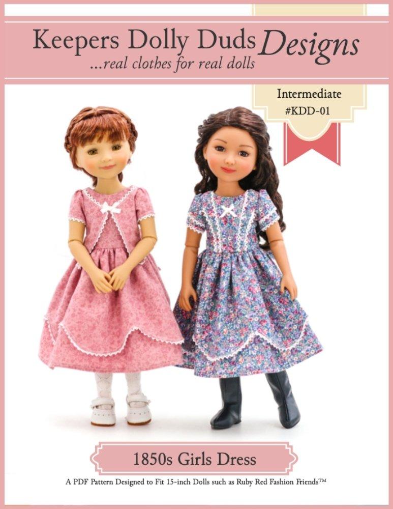 Keepers Dolly Duds Pixie Faire Ruby Red Fashion Friends 1850's Girls Dress Pattern For 15" Ruby Red Fashion Friends Dolls Pixie Faire