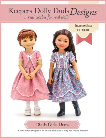 Keepers Dolly Duds Pixie Faire Ruby Red Fashion Friends 1850's Girls Dress Pattern For 15" Ruby Red Fashion Friends Dolls Pixie Faire