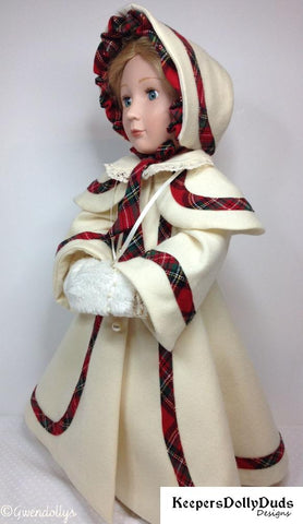 Keepers Dolly Duds Designs 18 Inch Historical Victorian Caroler's Coat and Bonnet For A Girl For All Time Dolls Pixie Faire