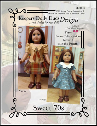Keepers Dolly Duds Designs 18 Inch Historical Sweet 70s Dress 18" Doll Clothes Pattern Pixie Faire