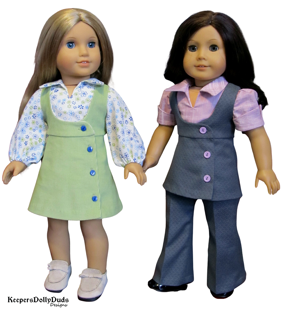 Keepers Dolly Duds Designs 18 Inch Historical Study Hall Pantsuit and Jumper 18" Doll Clothes Pattern Pixie Faire