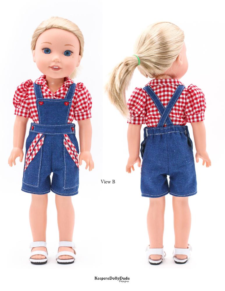 Keepers Dolly Duds Pixie Faire WellieWishers Bibbed Playsuit 14.5" Doll Clothes Pattern Pixie Faire