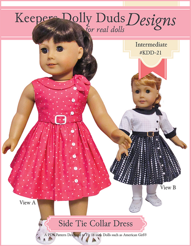 Keepers Dolly Duds Designs 18 Inch Historical Side Tie Collar Dress 18" Doll Clothes Pattern Pixie Faire