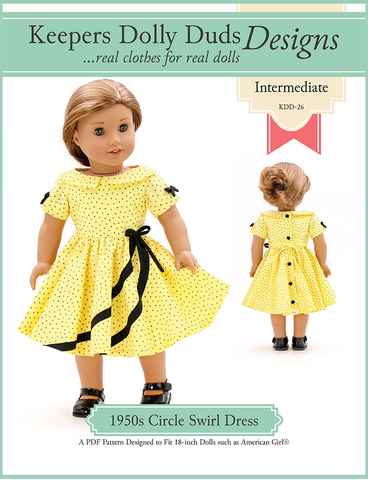 Keepers Dolly Duds Designs 18 Inch Historical 1950s Circle Swirl Dress 18" Doll Clothes Pattern Pixie Faire