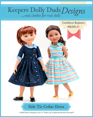 Keepers Dolly Duds Pixie Faire Ruby Red Fashion Friends Side Tie Collar Dress Pattern For 15" Ruby Red Fashion Friends Dolls Pixie Faire