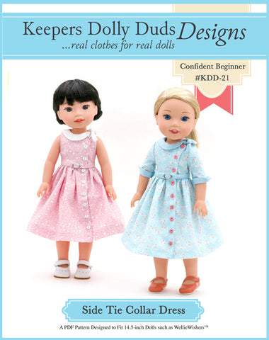 Keepers Dolly Duds Pixie Faire WellieWishers Side Tie Collar Dress 14.5" Doll Clothes Pattern Pixie Faire