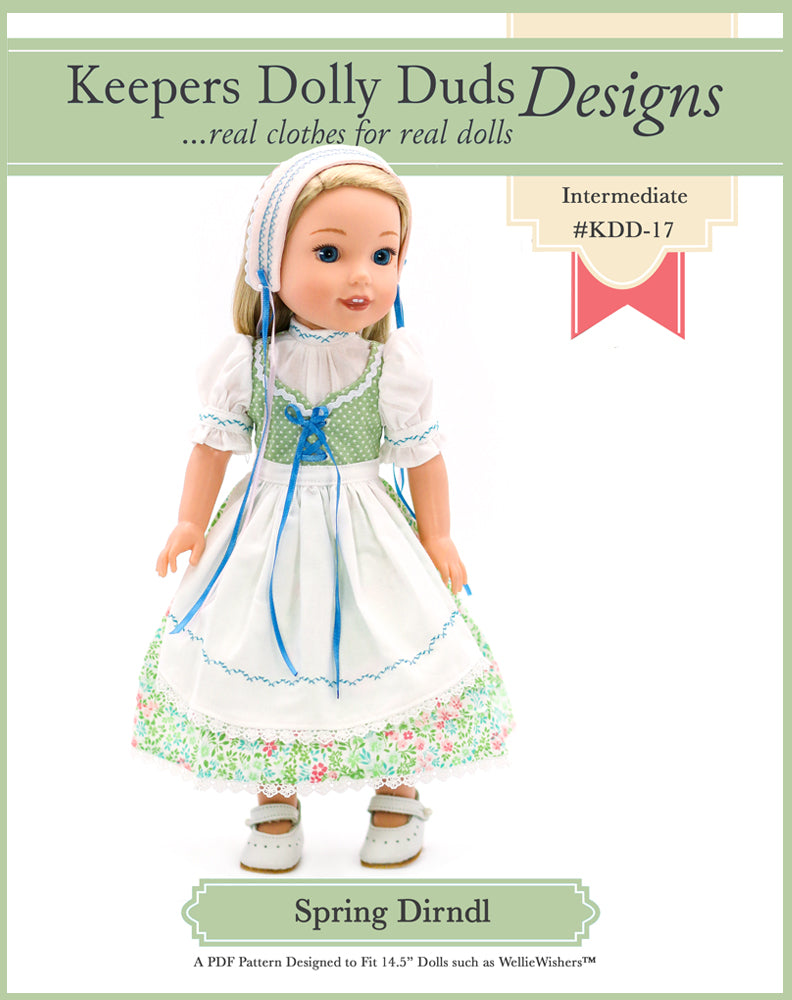 Keepers Dolly Duds Pixie Faire WellieWishers Spring Dirndl 14.5" Doll Clothes Pattern Pixie Faire