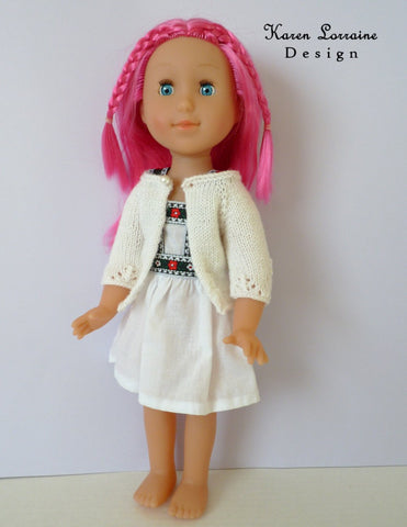 Karen Lorraine Design WellieWishers Luxe Cardigan 14-14.5 Inch Doll Clothes Knitting Pattern Pixie Faire