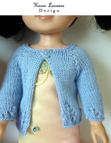 Karen Lorraine Design WellieWishers Luxe Cardigan 14-14.5 Inch Doll Clothes Knitting Pattern Pixie Faire