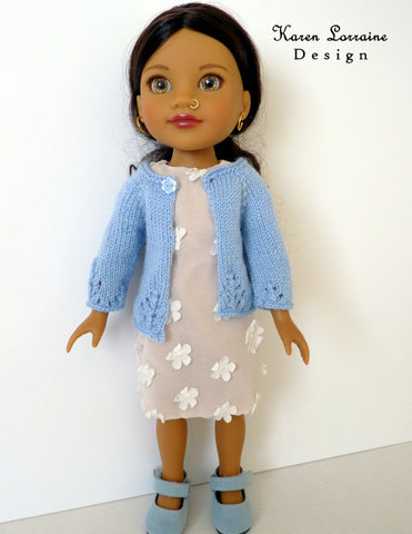 Karen Lorraine Design WellieWishers Luxe Cardigan 14-14.5 Inch Doll Clothes Knitting Pattern Pixie Faire