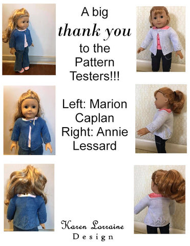 Karen Lorraine Design Knitting Luxe Cardigan Knitting Pattern For 18" Dolls Pixie Faire