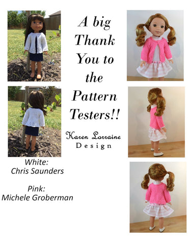 Karen Lorraine Design WellieWishers Luxe Cardigan 14-14.5 Inch Doll Clothes Knitting Pattern Pixie Faire