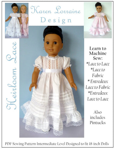 Karen Lorraine Design 18 Inch Historical Heirloom Lace Dress 18" Doll Clothes Pattern Pixie Faire