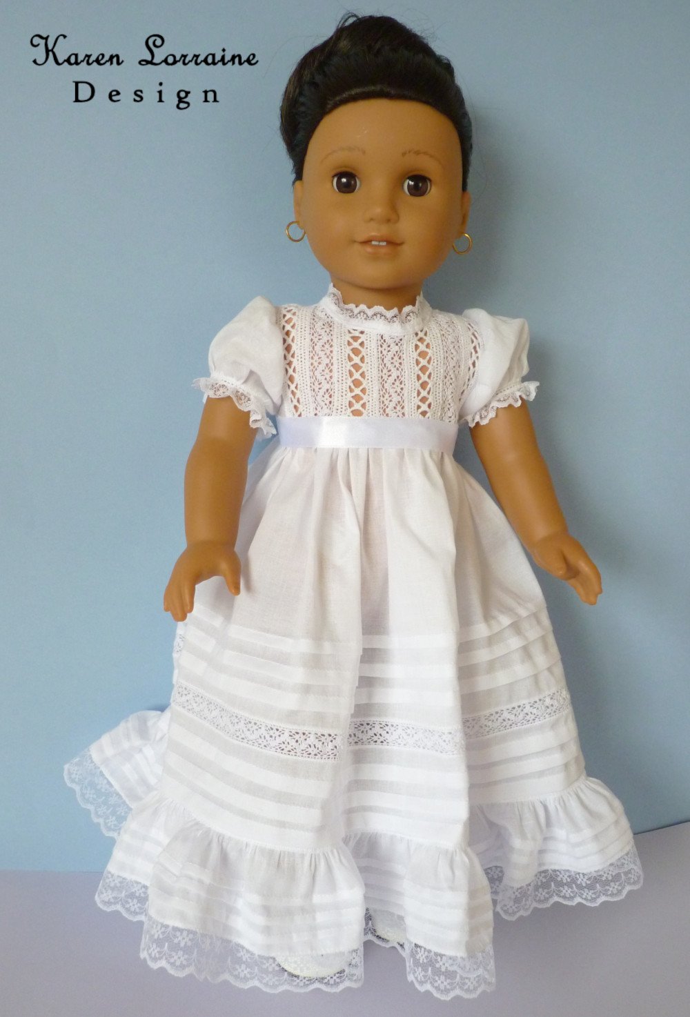 Karen Lorraine Design 18 Inch Historical Heirloom Lace Dress 18" Doll Clothes Pattern Pixie Faire