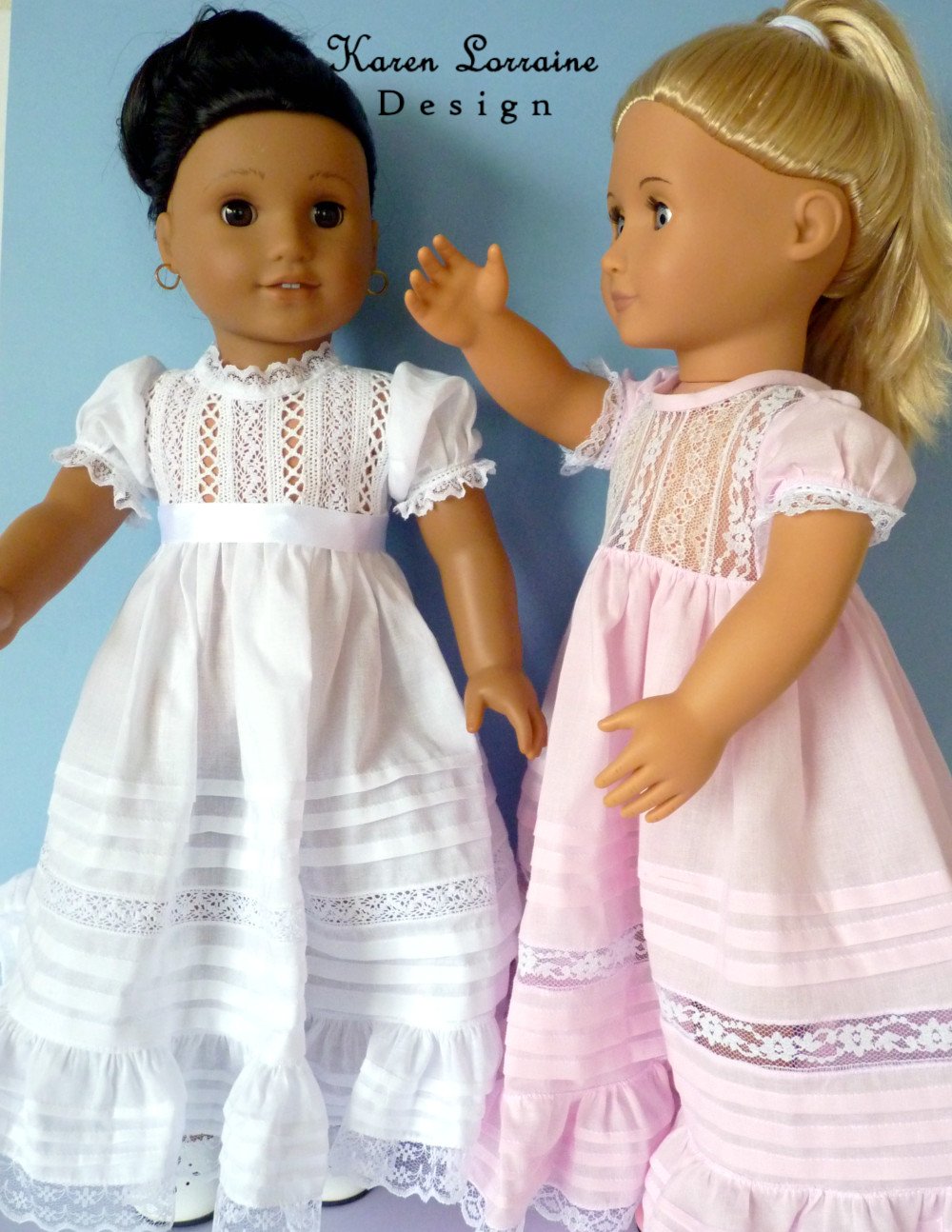 Karen Lorraine Design 18 Inch Historical Heirloom Lace Dress 18" Doll Clothes Pattern Pixie Faire