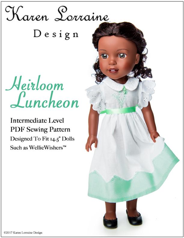 Karen Lorraine Design WellieWishers Heirloom Luncheon 13-14.5 Inch Doll Clothes Pattern Pixie Faire