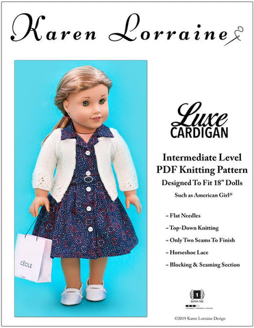 Karen Lorraine Design Knitting Luxe Cardigan Knitting Pattern For 18" Dolls Pixie Faire