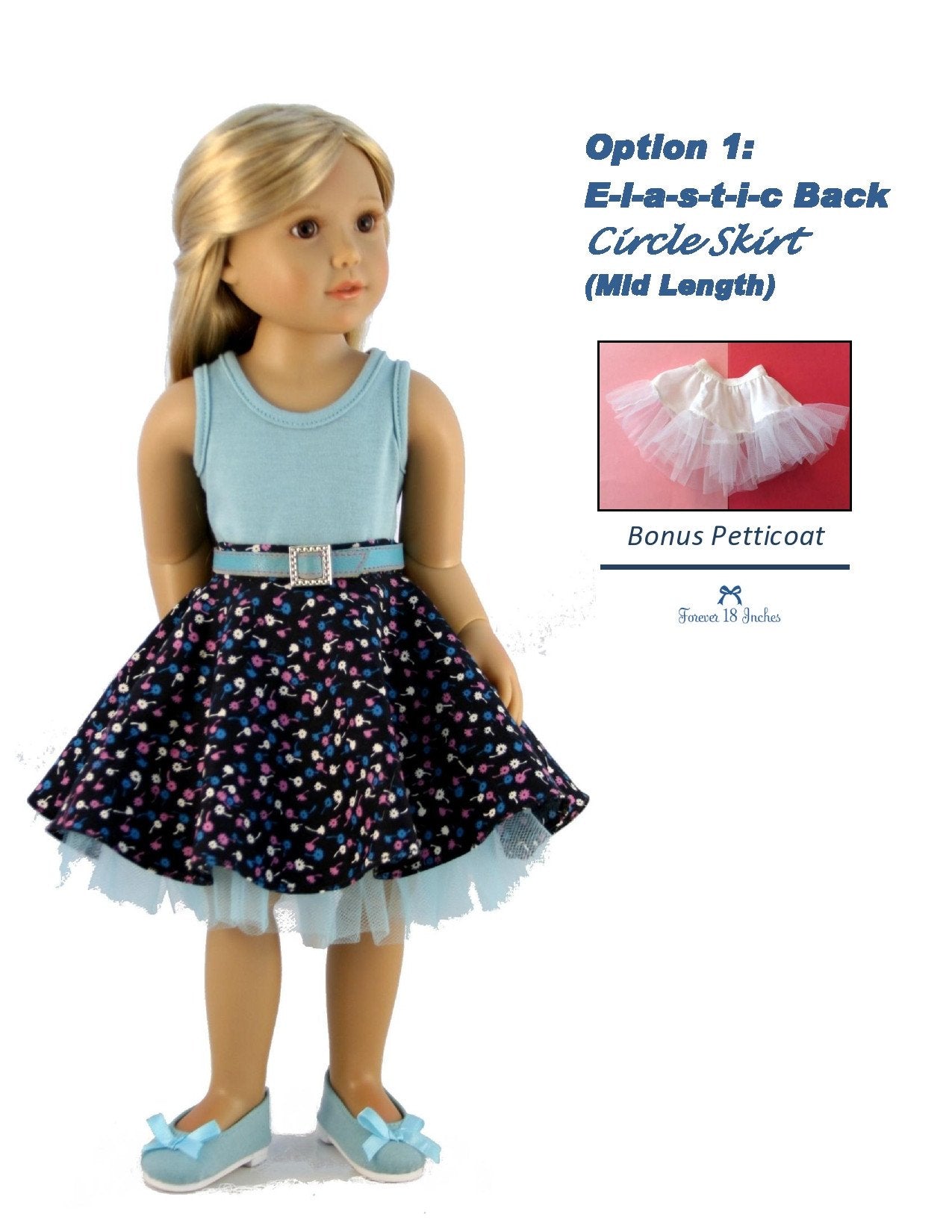 Forever 18 Inches Kidz n Cats Elastic-Back Circle Skirt for Kidz N Cats Dolls Pixie Faire