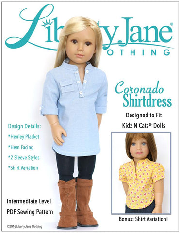 Liberty Jane Kidz n Cats Coronado Shirtdress and Top Pattern for Kidz N Cats Dolls Pixie Faire