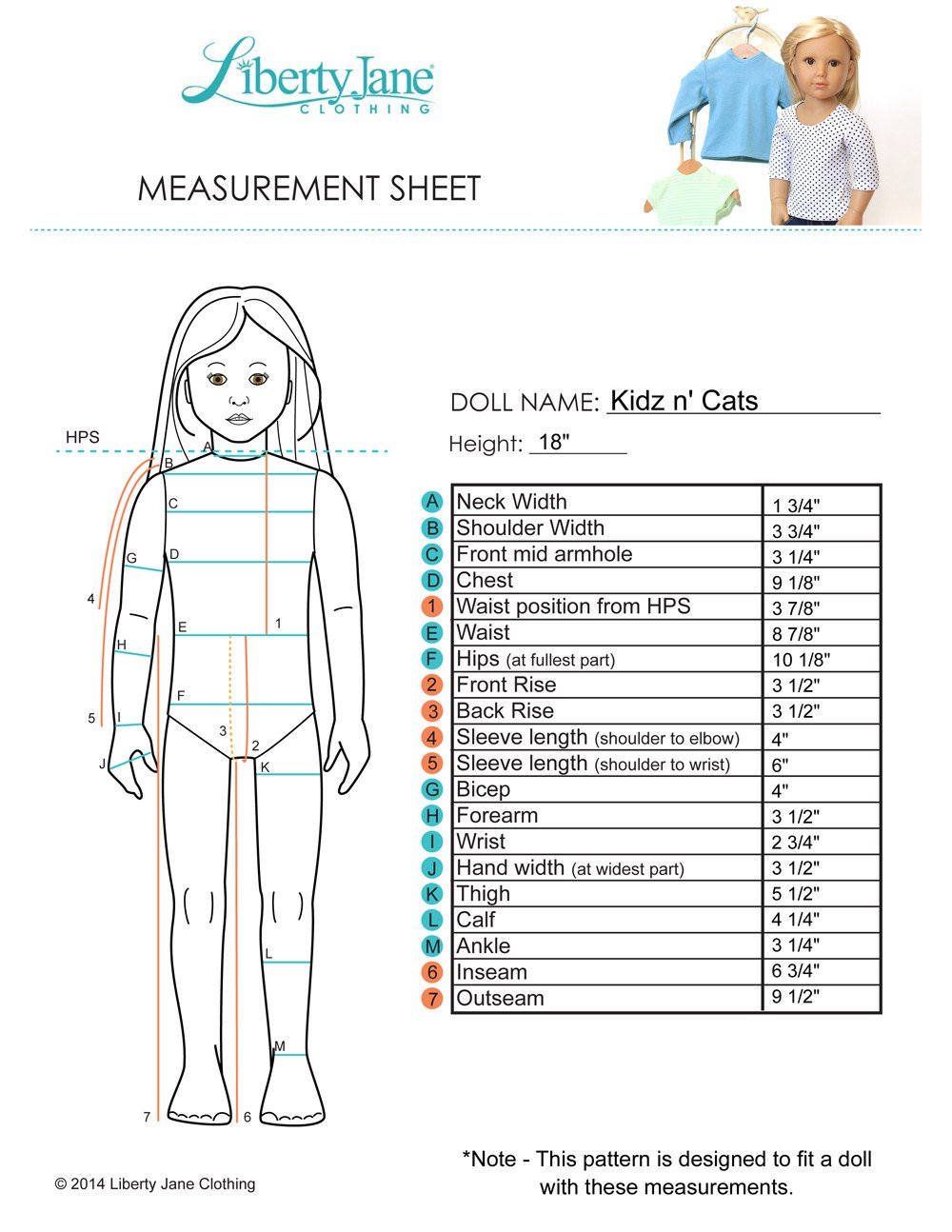 Liberty Jane Kidz n Cats T-Shirt Variations Pattern for Kidz N Cats Dolls Pixie Faire