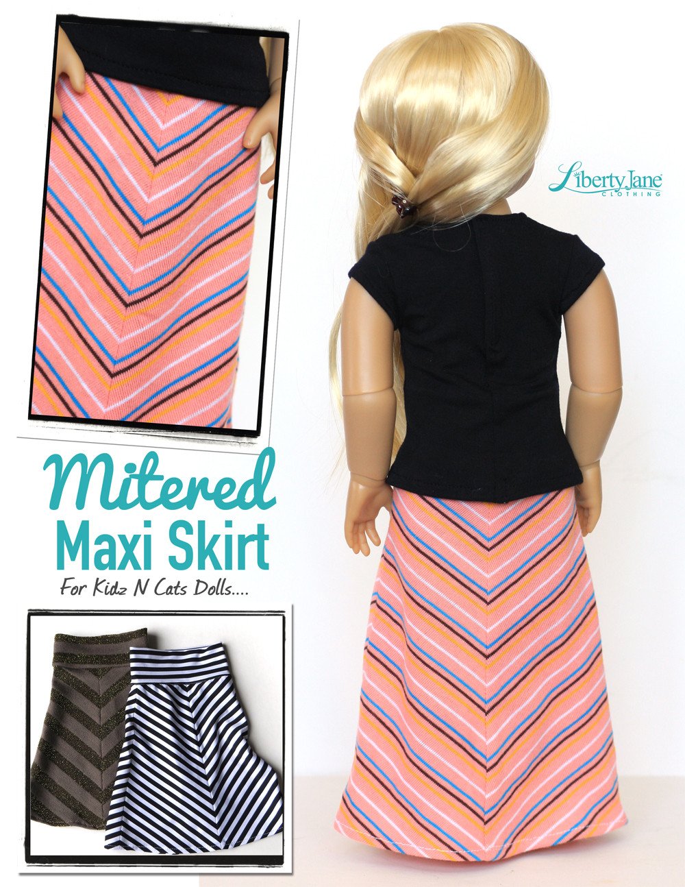 Liberty Jane Kidz n Cats Mitered Maxi Skirt Pattern for Kidz N Cats Dolls Pixie Faire
