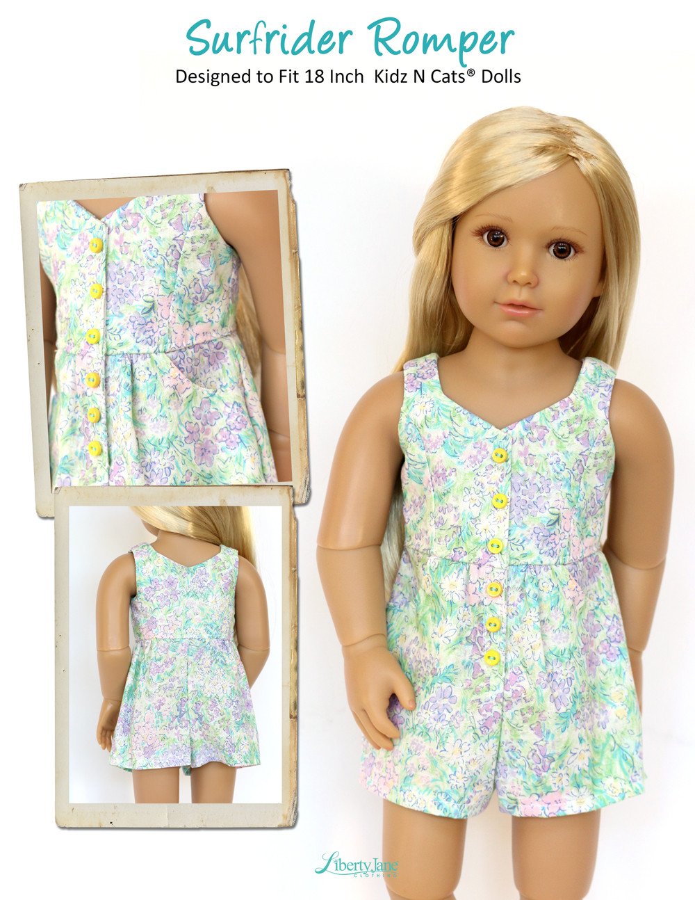 Liberty Jane Kidz n Cats Surfrider Sundress and Romper Pattern for Kidz N Cats Dolls Pixie Faire