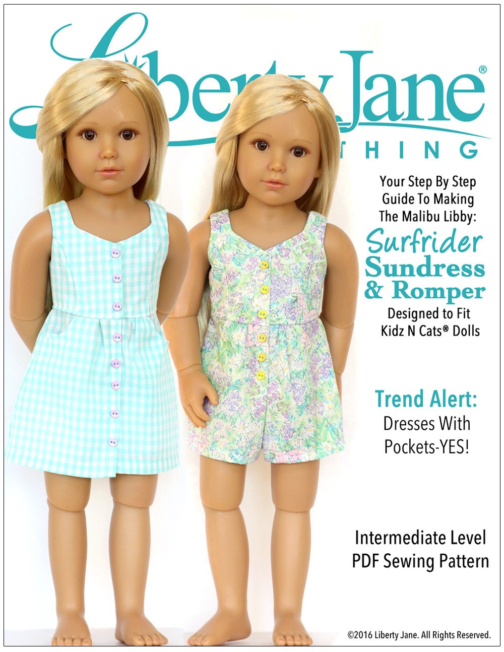 Liberty Jane Kidz n Cats Surfrider Sundress and Romper Pattern for Kidz N Cats Dolls Pixie Faire