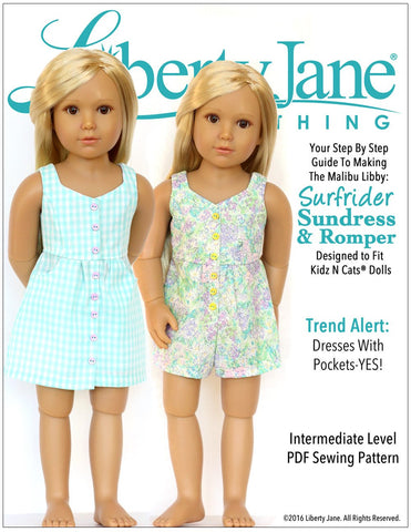 Liberty Jane Kidz n Cats Surfrider Sundress and Romper Pattern for Kidz N Cats Dolls Pixie Faire