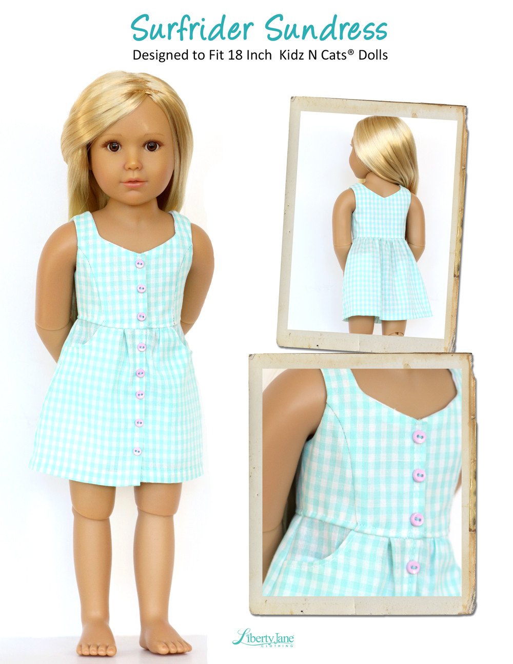 Liberty Jane Kidz n Cats Surfrider Sundress and Romper Pattern for Kidz N Cats Dolls Pixie Faire