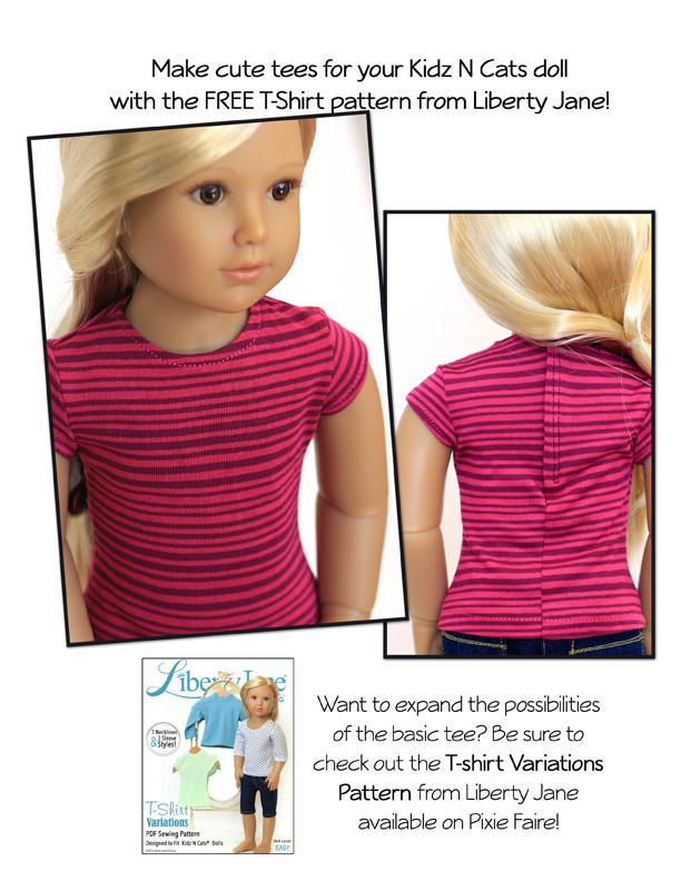 Liberty Jane Kidz n Cats Free T-Shirt Pattern for Kidz N Cats Dolls Pixie Faire
