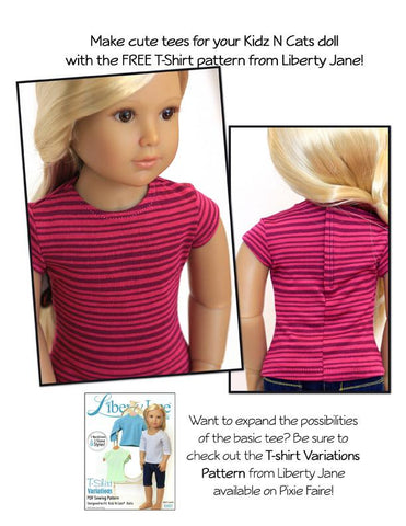 Liberty Jane Kidz n Cats Free T-Shirt Pattern for Kidz N Cats Dolls Pixie Faire