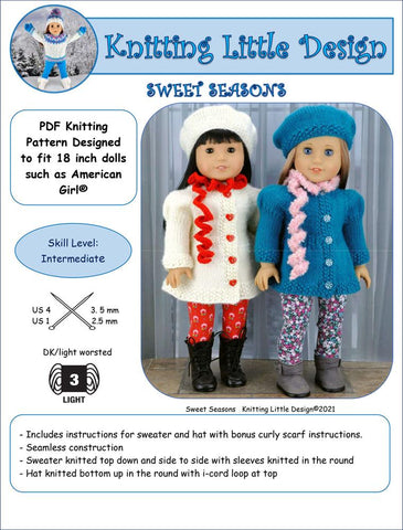 Knitting Little Designs Knitting Sweet Seasons 18" Doll Clothes Knitting Pattern Pixie Faire
