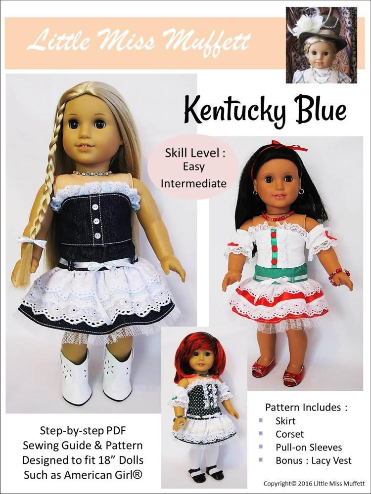 Little Miss Muffett 18 Inch Modern Kentucky Blue 18" Doll Clothes Pattern Pixie Faire