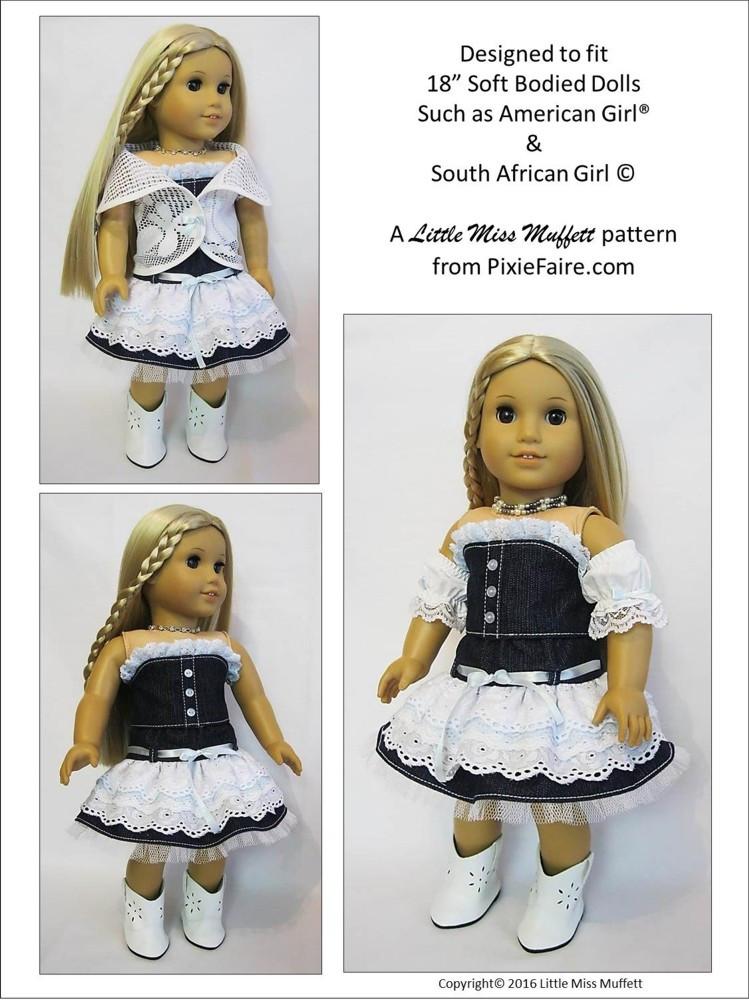 Little Miss Muffett 18 Inch Modern Kentucky Blue 18" Doll Clothes Pattern Pixie Faire
