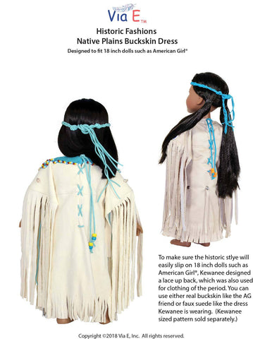Via E 18 Inch Historical Historic Fashions Native Plains Buckskin Dress 18" Doll Clothes Pattern Pixie Faire