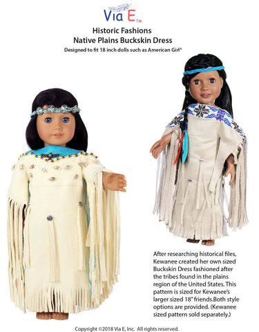 Via E 18 Inch Historical Historic Fashions Native Plains Buckskin Dress 18" Doll Clothes Pattern Pixie Faire