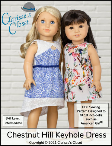 Clarisse's Closet 18 Inch Modern Chestnut Hill Keyhole Dress 18" Doll Clothes Pattern Pixie Faire