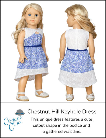 Clarisse's Closet 18 Inch Modern Chestnut Hill Keyhole Dress 18" Doll Clothes Pattern Pixie Faire